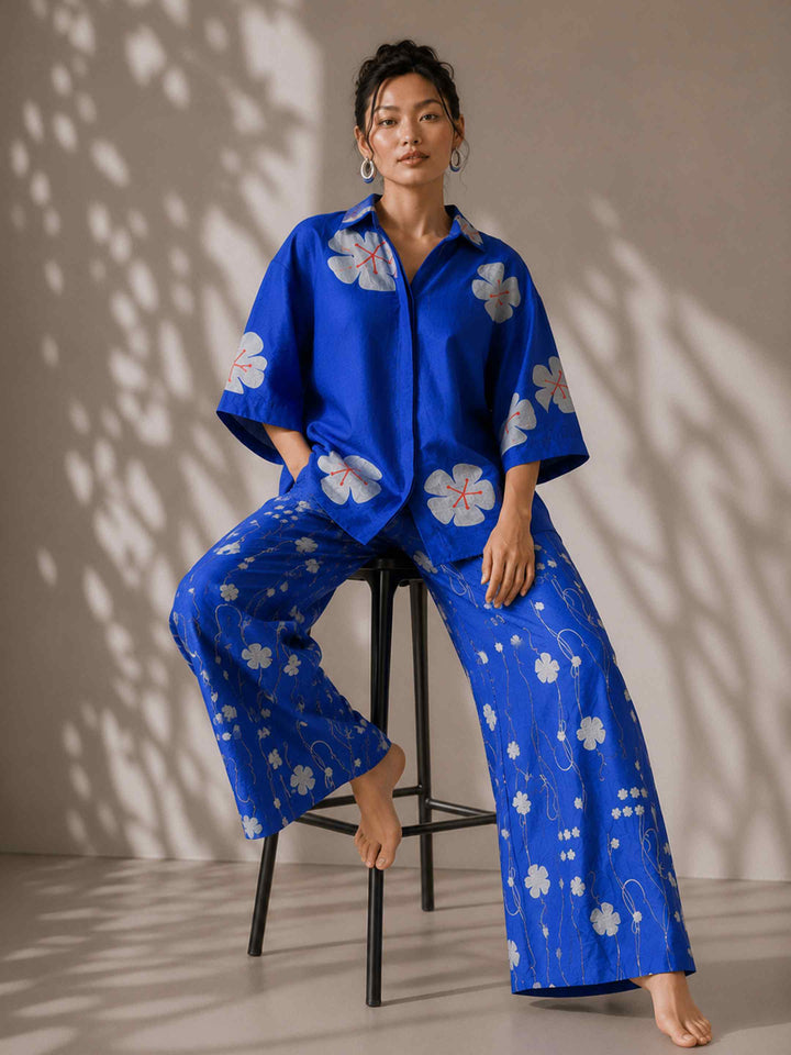 Mogra Chanderi Co-ord Set - Royal Blue