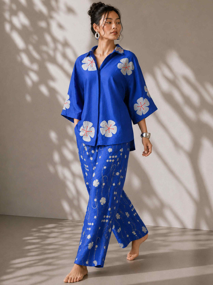 Mogra Chanderi Co-ord Set - Royal Blue