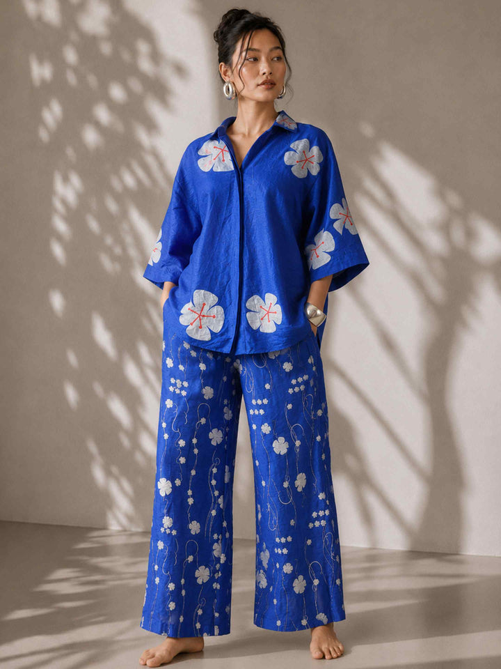 Mogra Chanderi Co-ord Set - Royal Blue