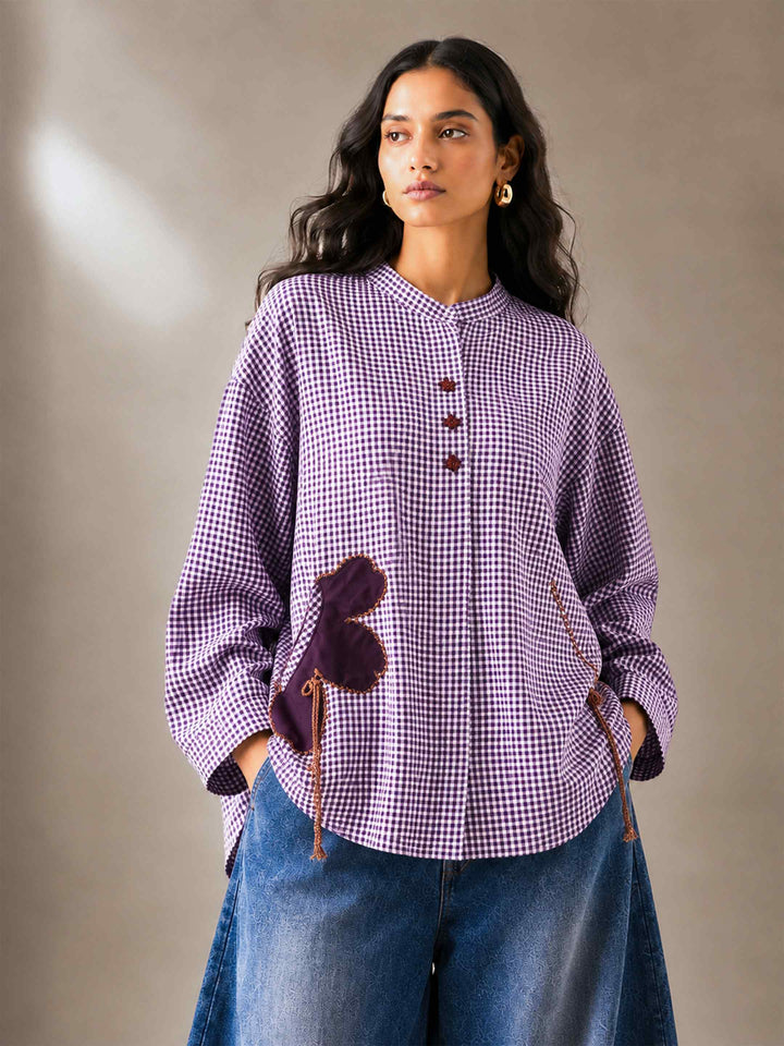 Purple Patchwork Gingham Top