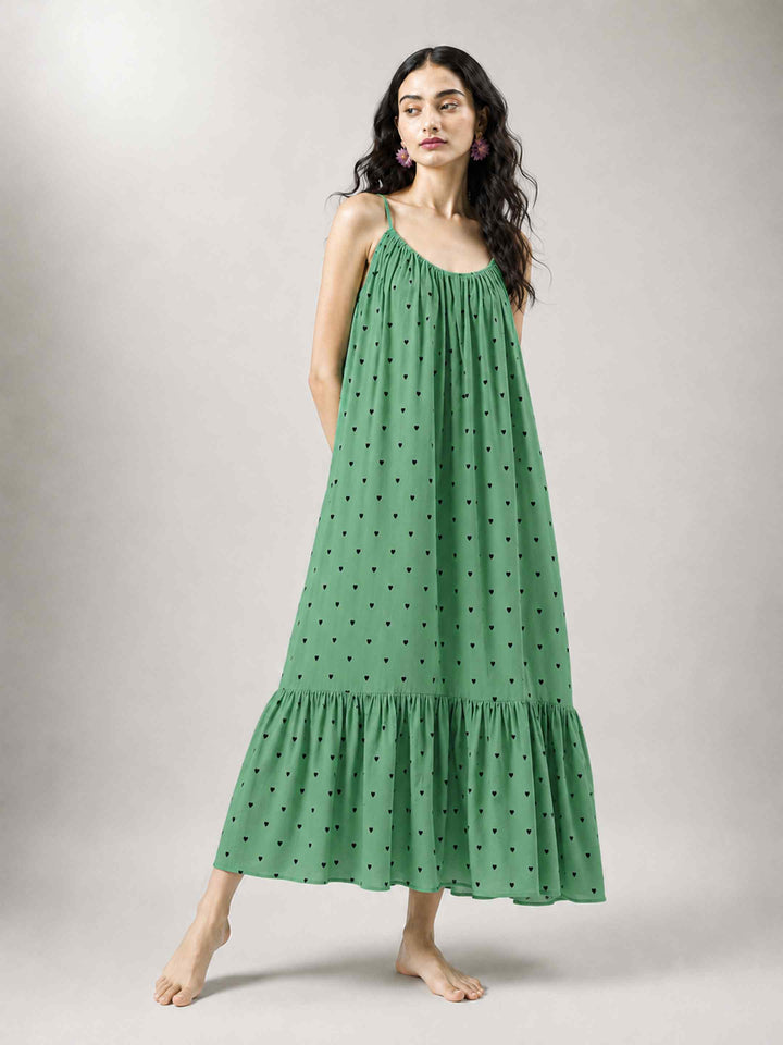 Boho Spirit Dress - Green Hearts
