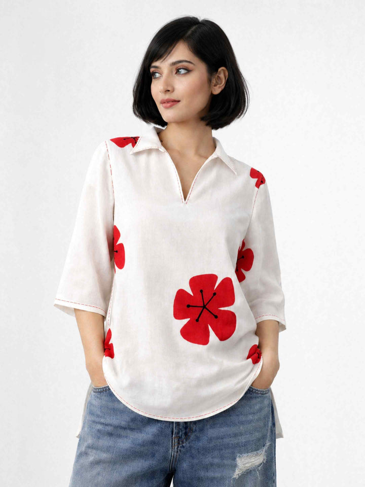Blush Bloom Kurti - Berry Red