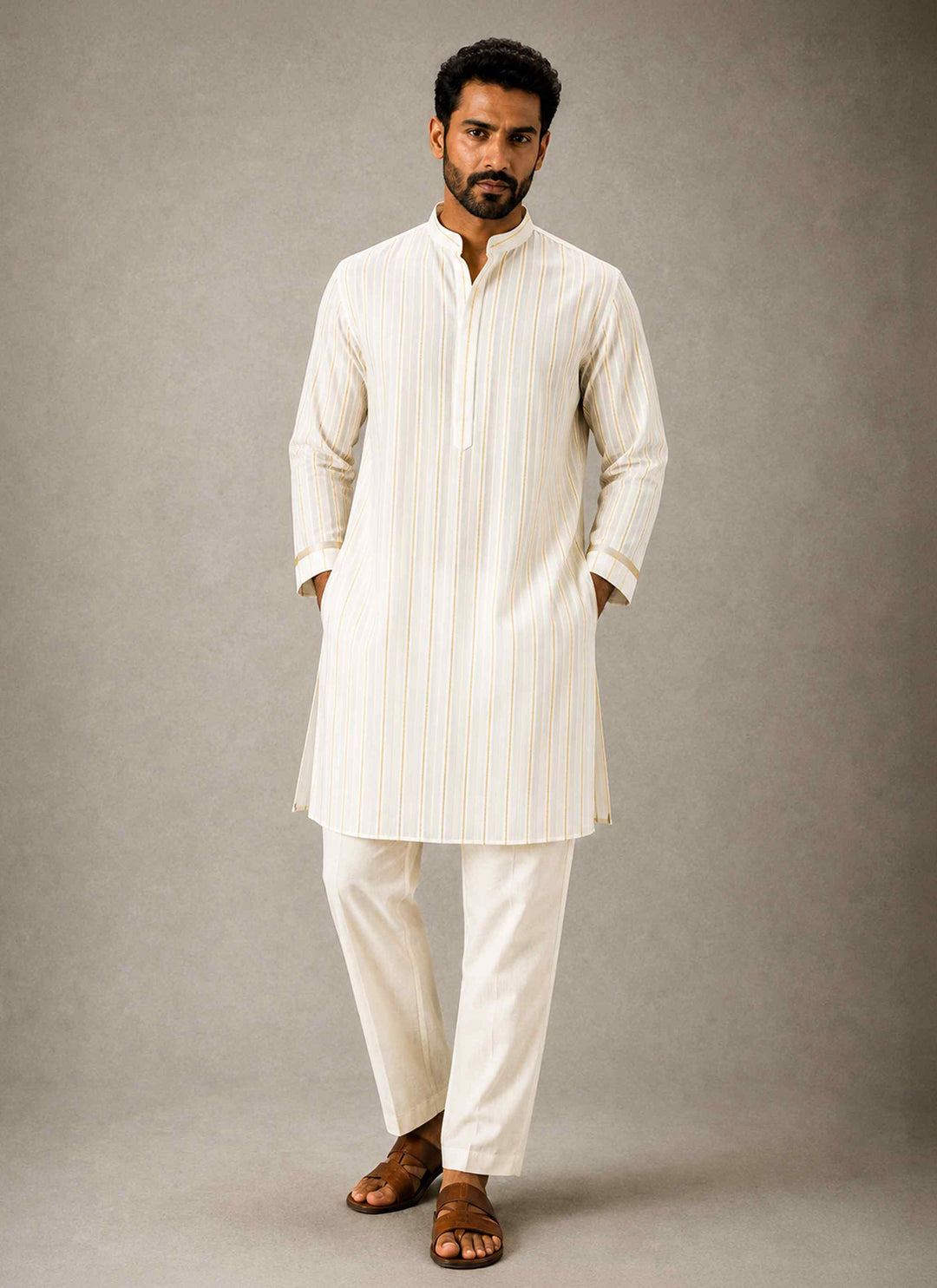 Gold Line - Cotton Linen Kurta