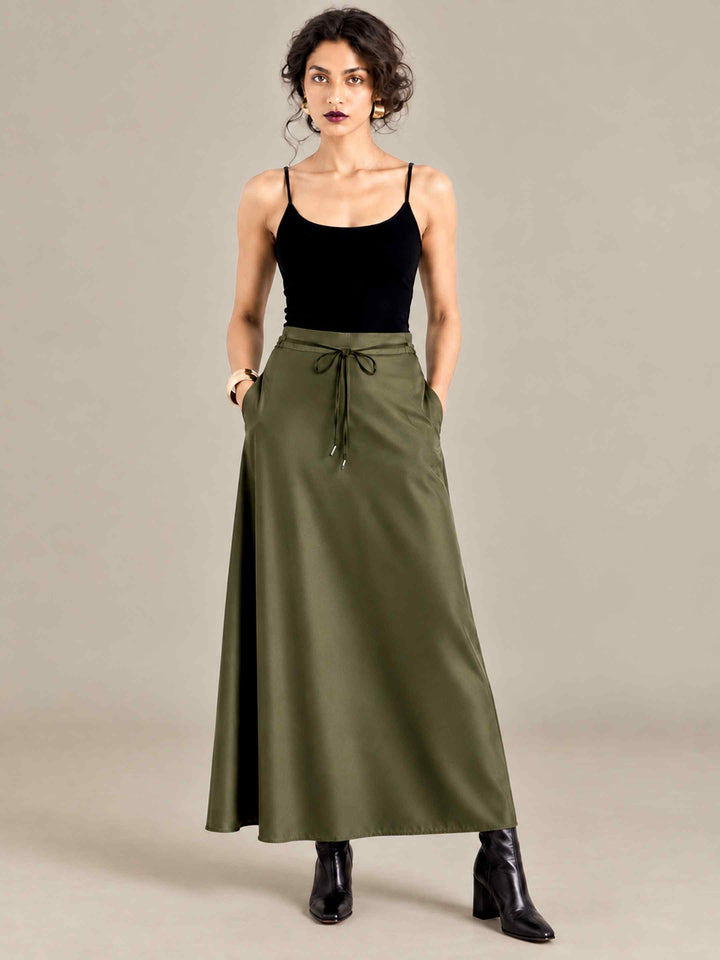 Satin Skirt - Olive