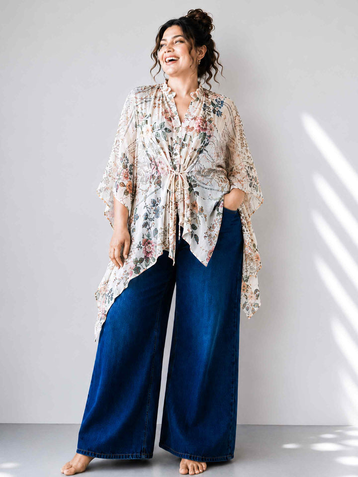 Sheer Tie up Tunic - Floral Print