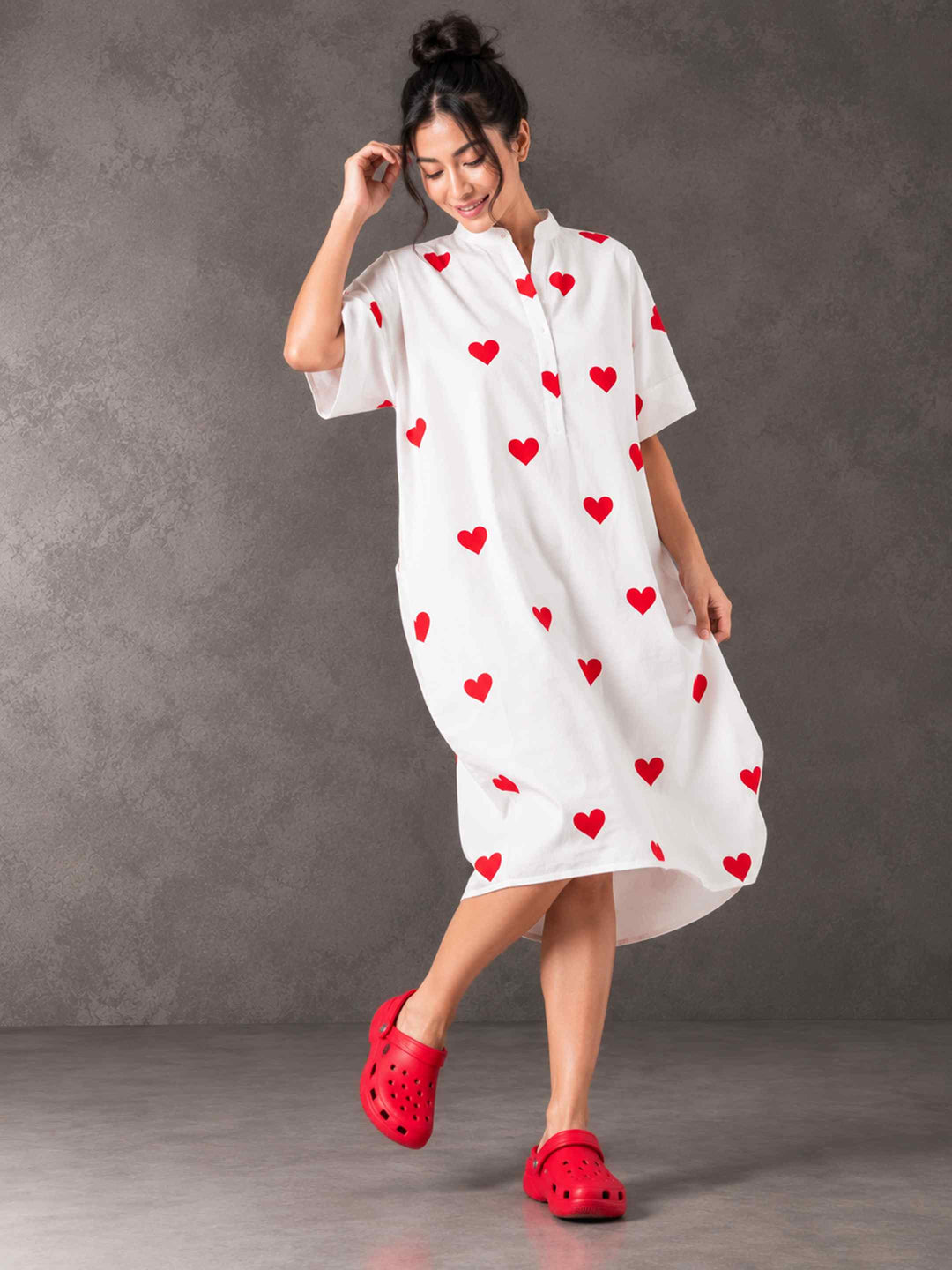 Cocoon Dress - Little Red Hearts
