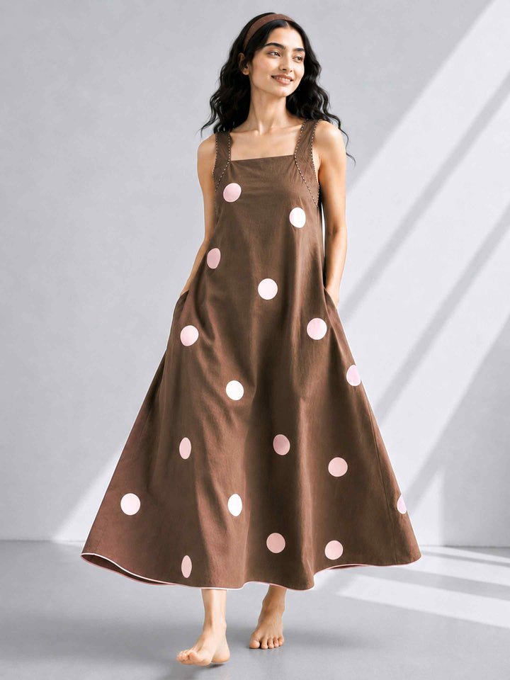 Classic Dress - Coffee Polkas