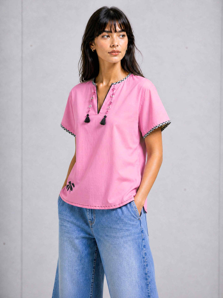 Petal Check Top - Pink