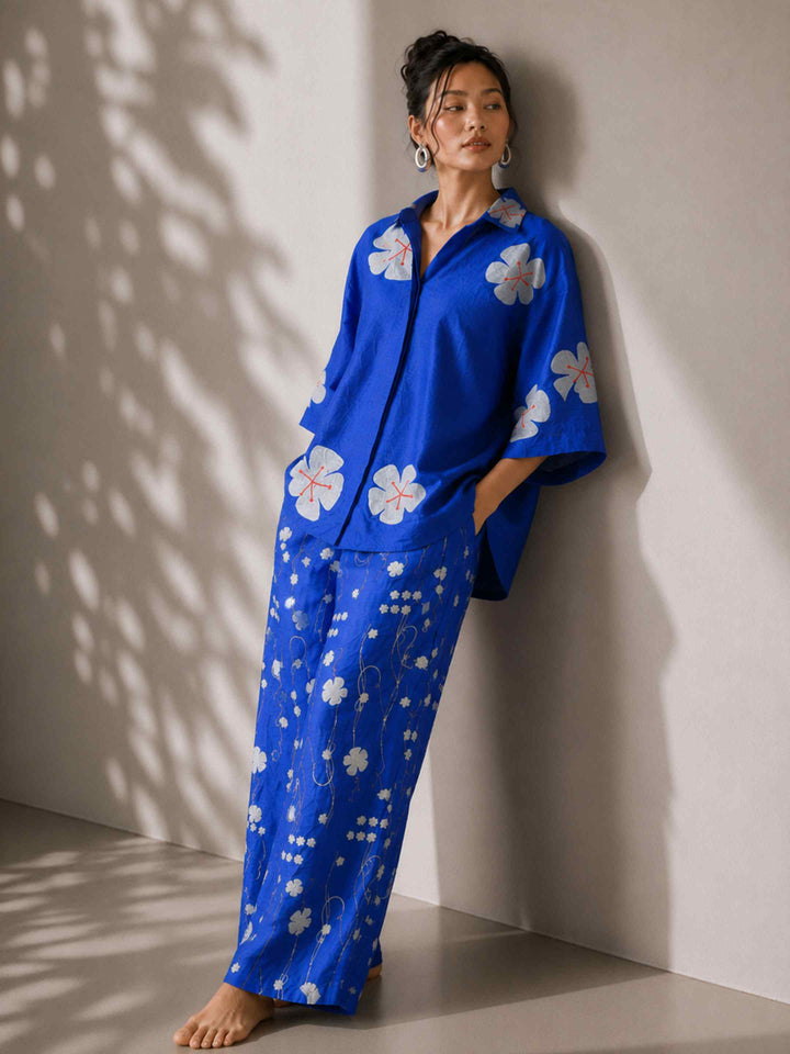 Mogra Chanderi Co-ord Set - Royal Blue