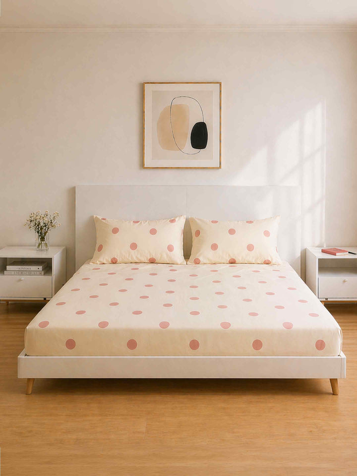 Ink Polka Bedsheet Set - Peach