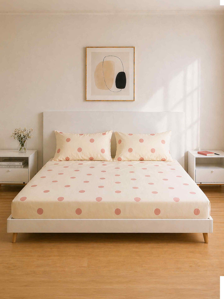 Ink Polka Bedsheet Set - Peach