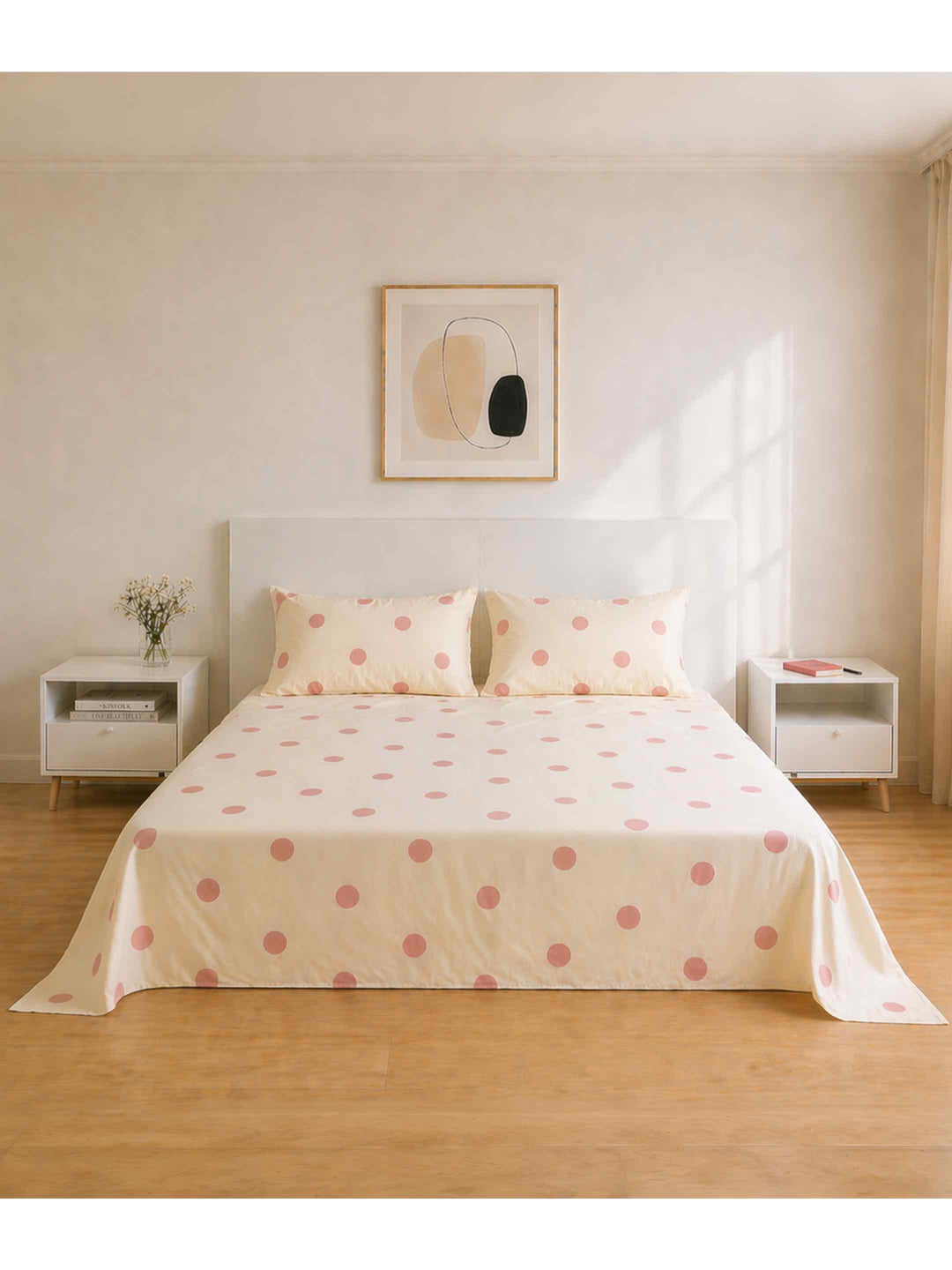 Ink Polka Bedsheet Set - Peach