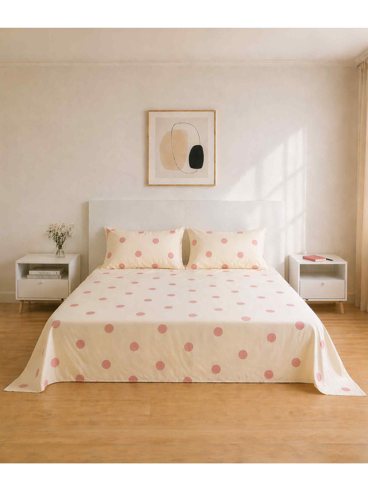 Ink Polka Bedsheet Set - Peach