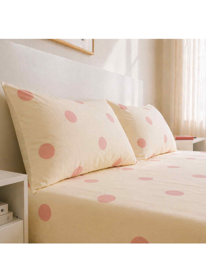 Ink Polka Bedsheet Set - Peach