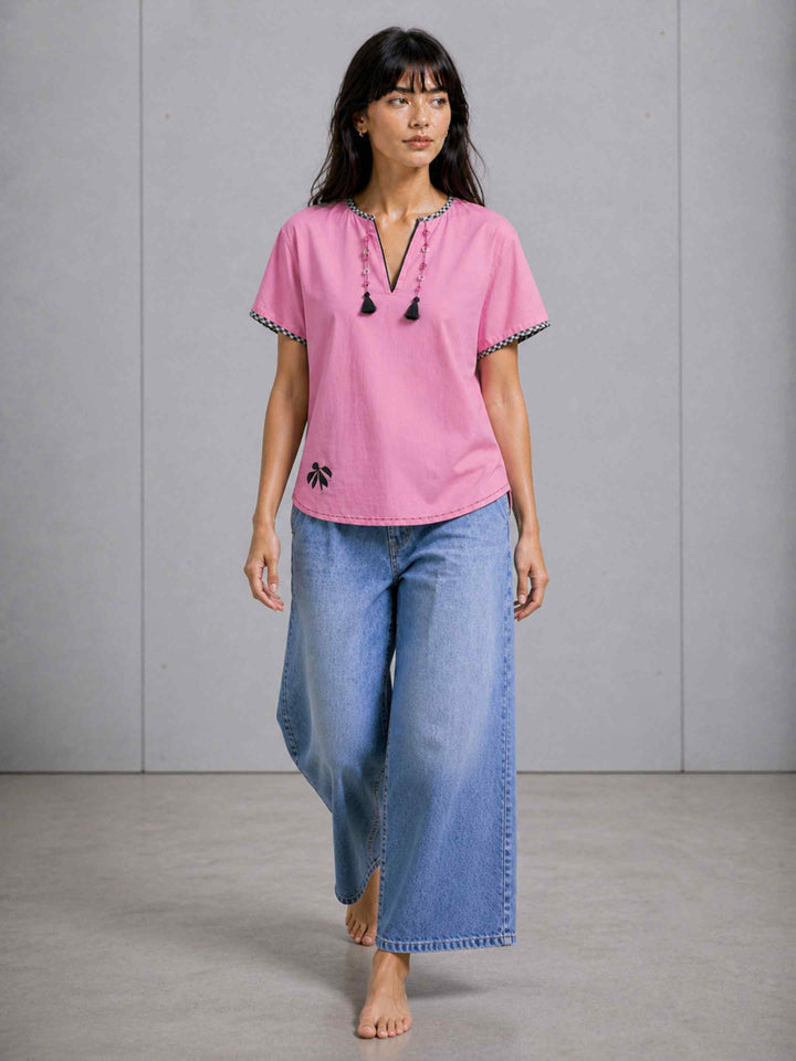 Petal Check Top - Pink