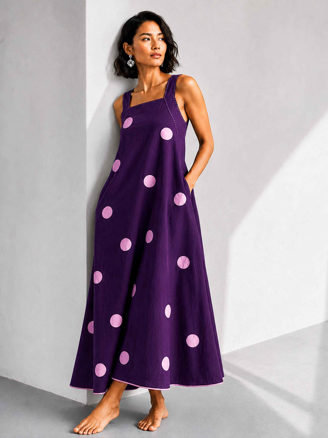 Classic Dress - Aubergine Polkas