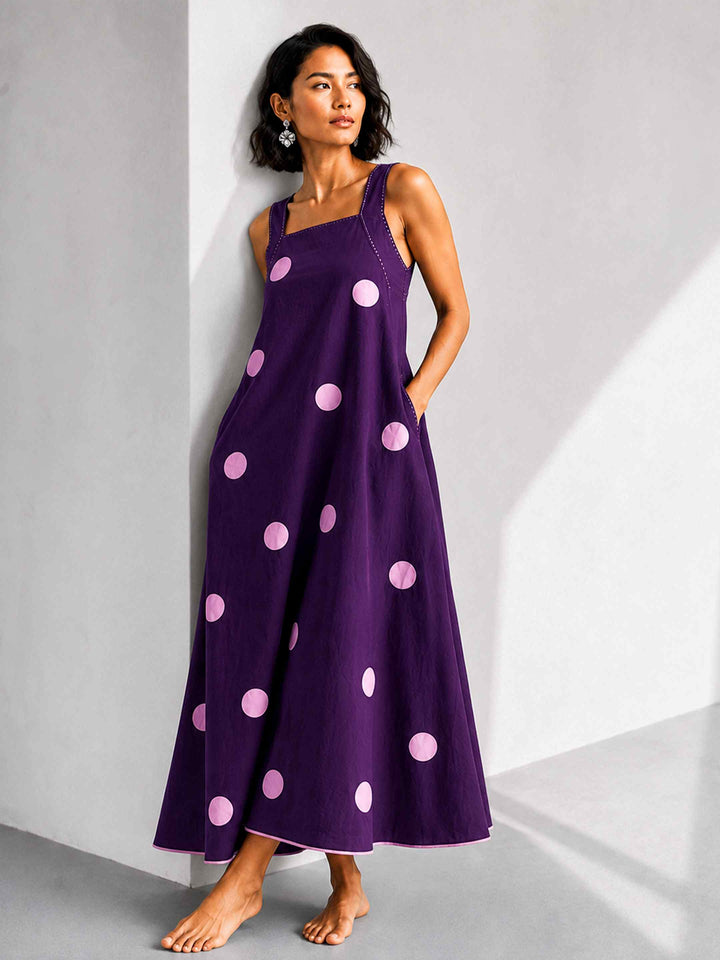 Classic Dress - Aubergine Polkas