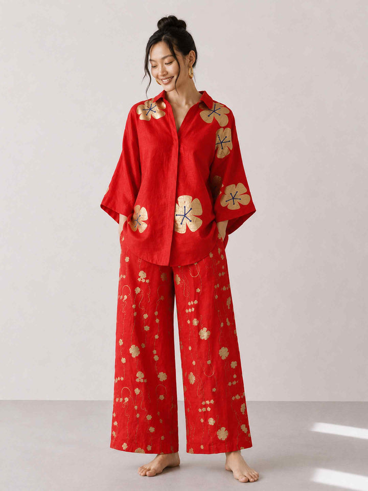 Mogra Chanderi Co-ord Set - Red