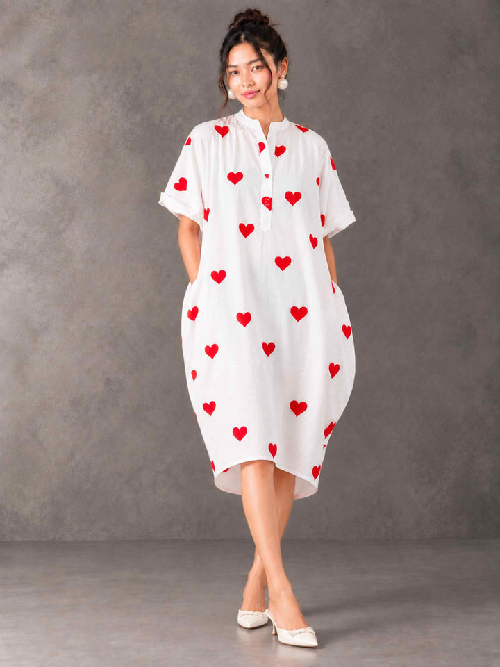 Cocoon Dress - Little Red Hearts