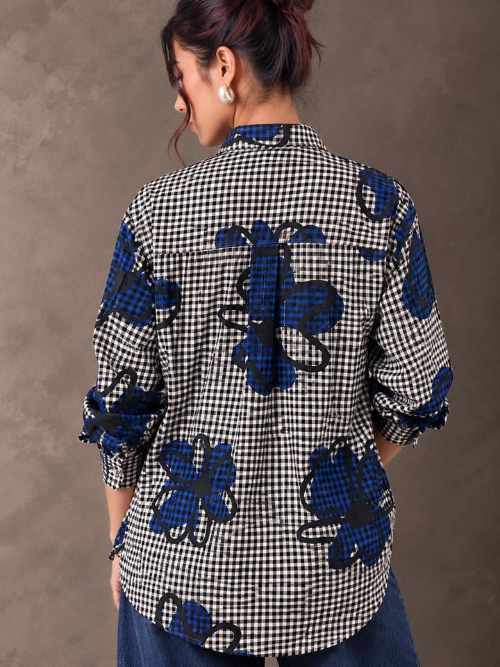 Gingham Doodle Shirt - Blue
