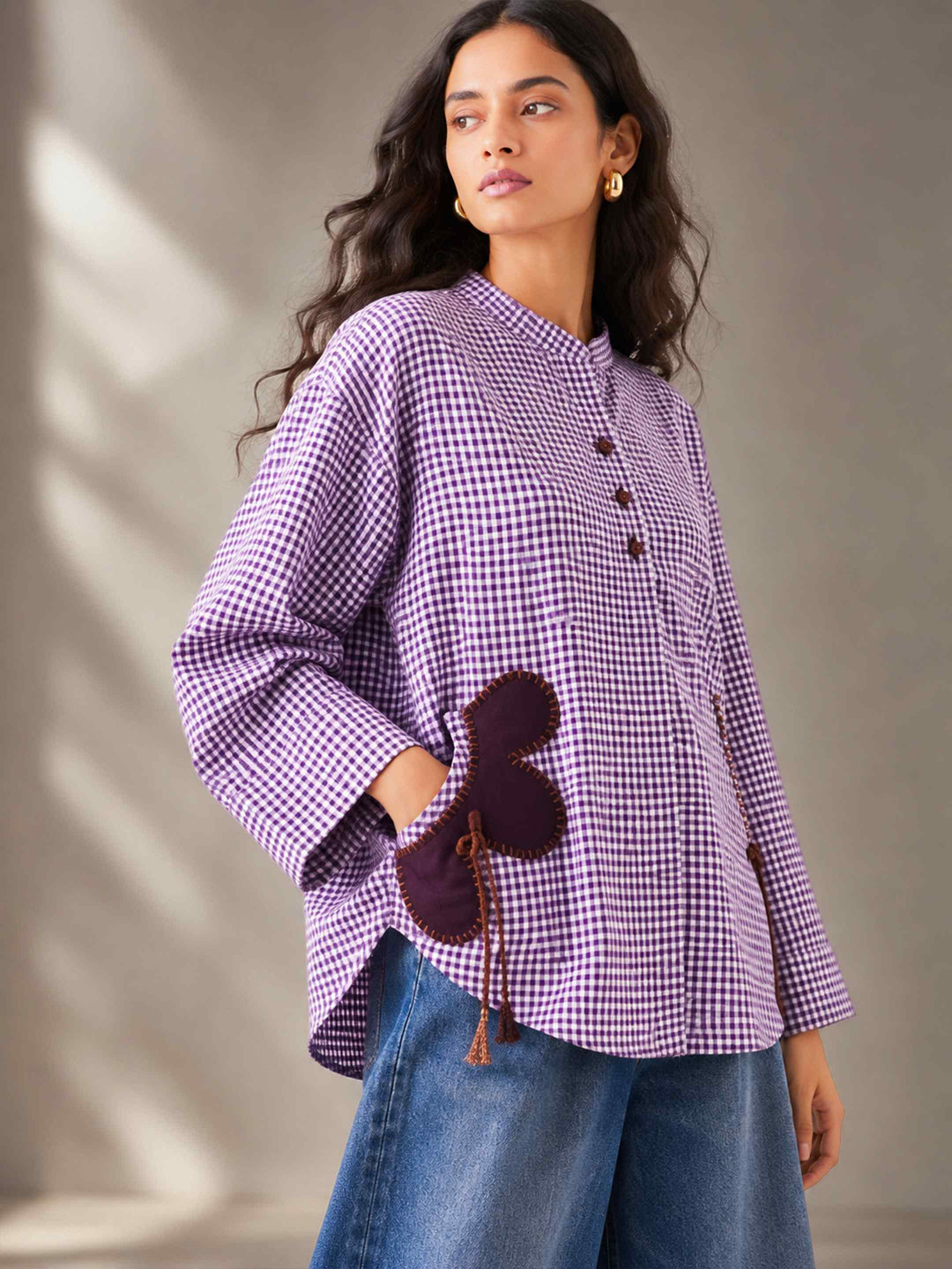 Purple Patchwork Gingham Top