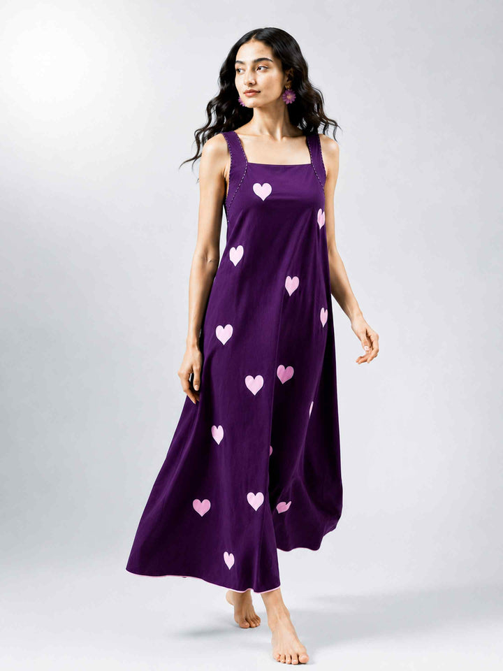 Classic Dress - Aubergine Hearts