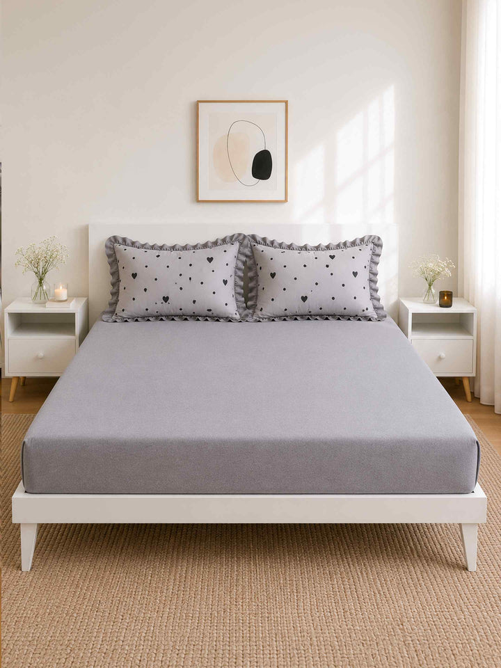 Grey Hearts Bedsheet Set