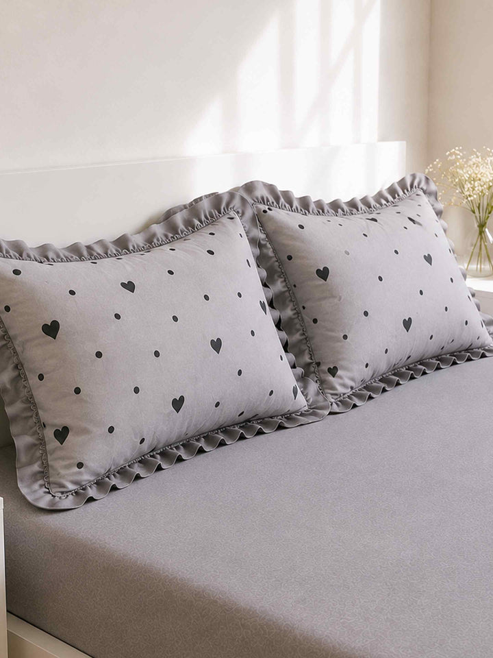Grey Hearts Bedsheet Set