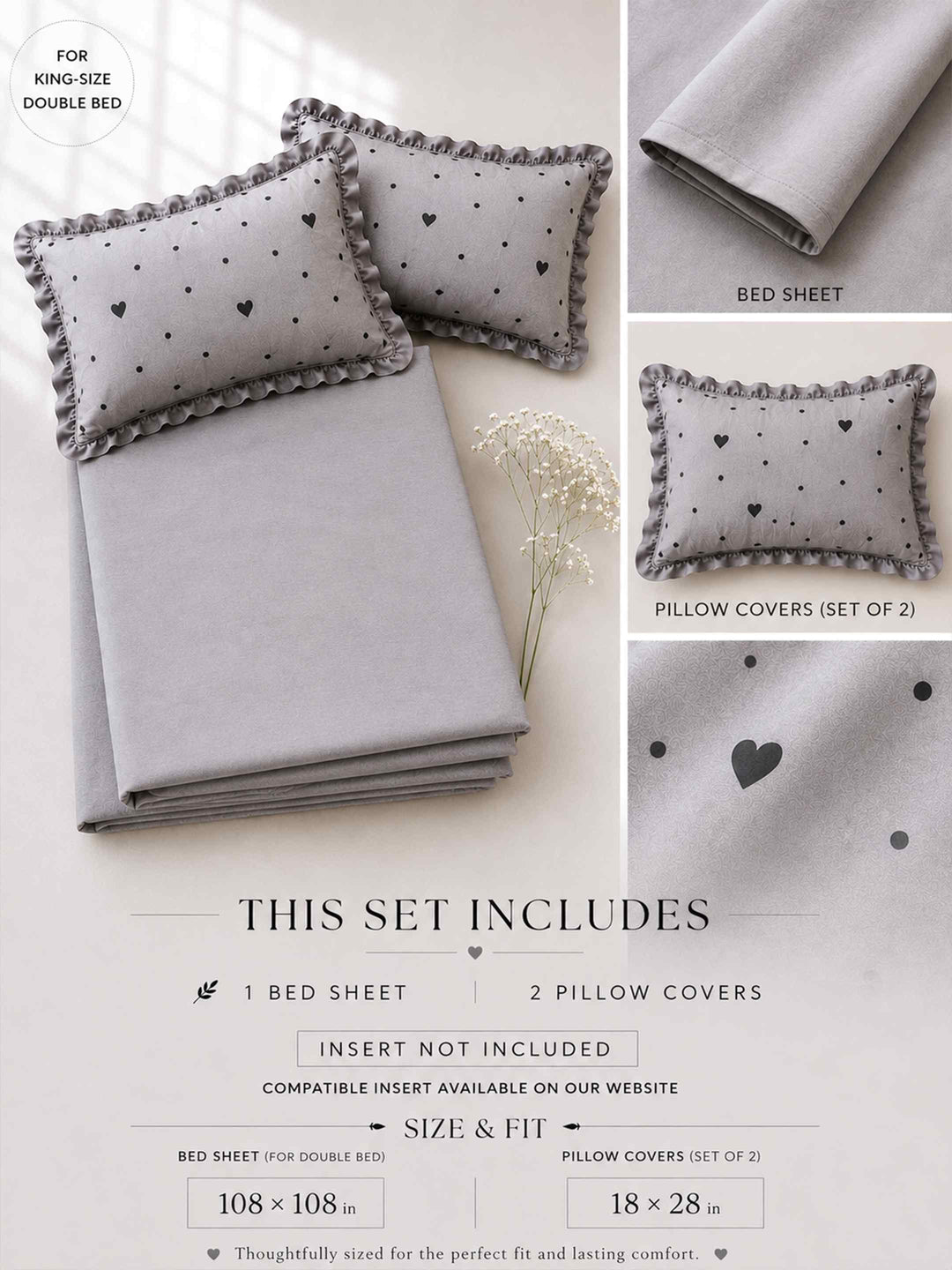 Grey Hearts Bedsheet Set
