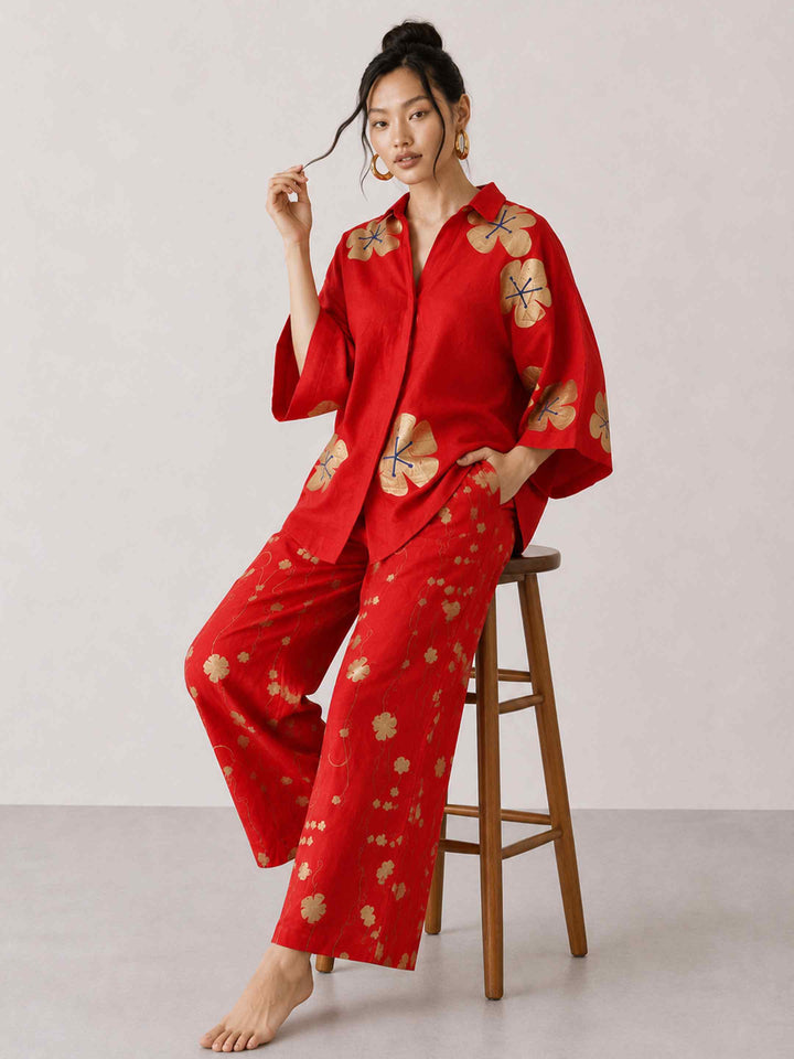 Mogra Chanderi Co-ord Set - Red