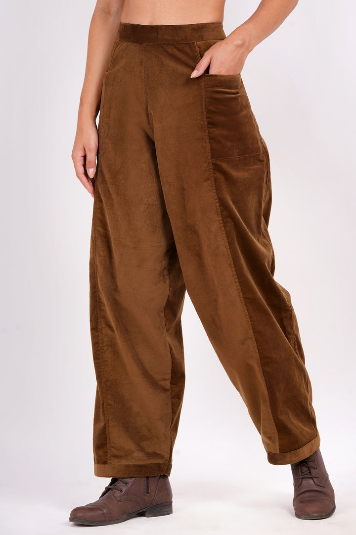 Relaxed Fit High-Waisted Velvet Corduroy Pants in Walnut Brown