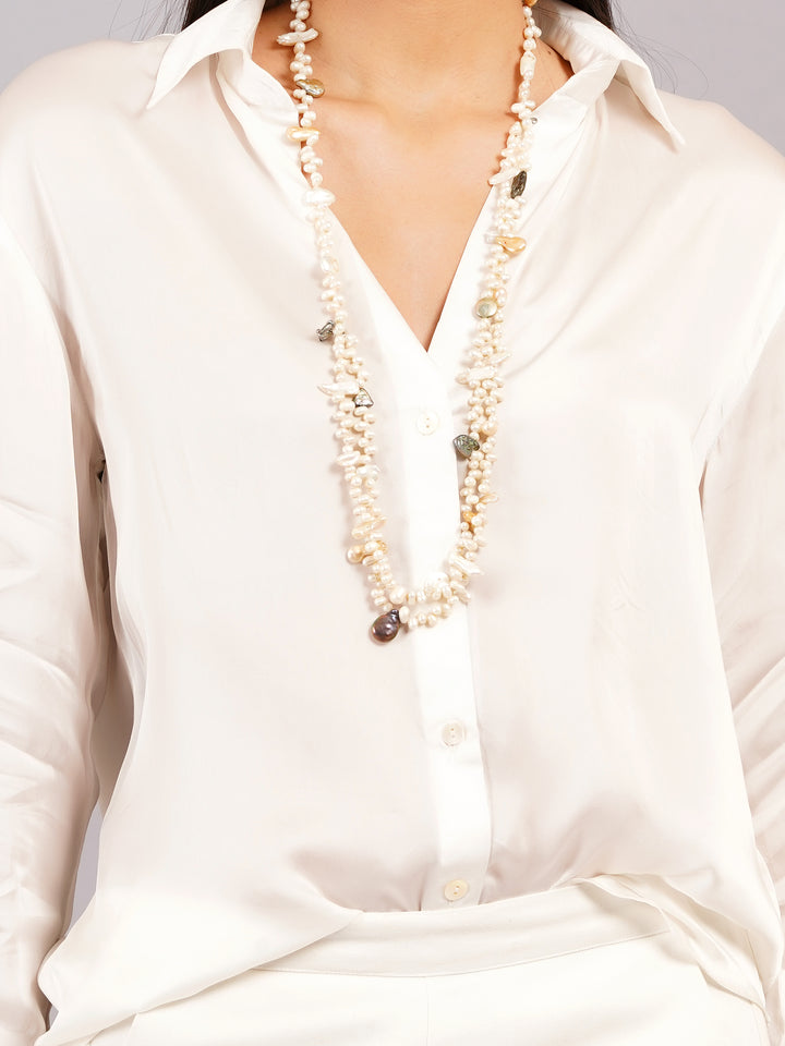 White Full Sleeves Silky Satin Shirt
