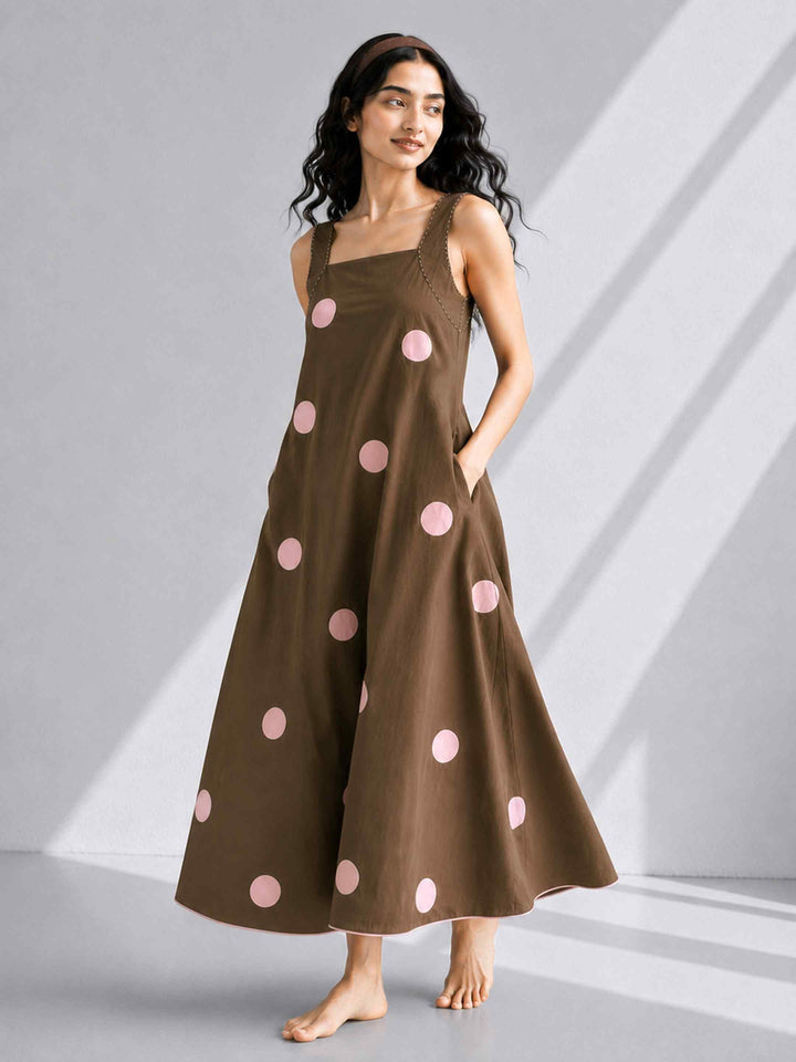 Classic Dress - Coffee Polkas