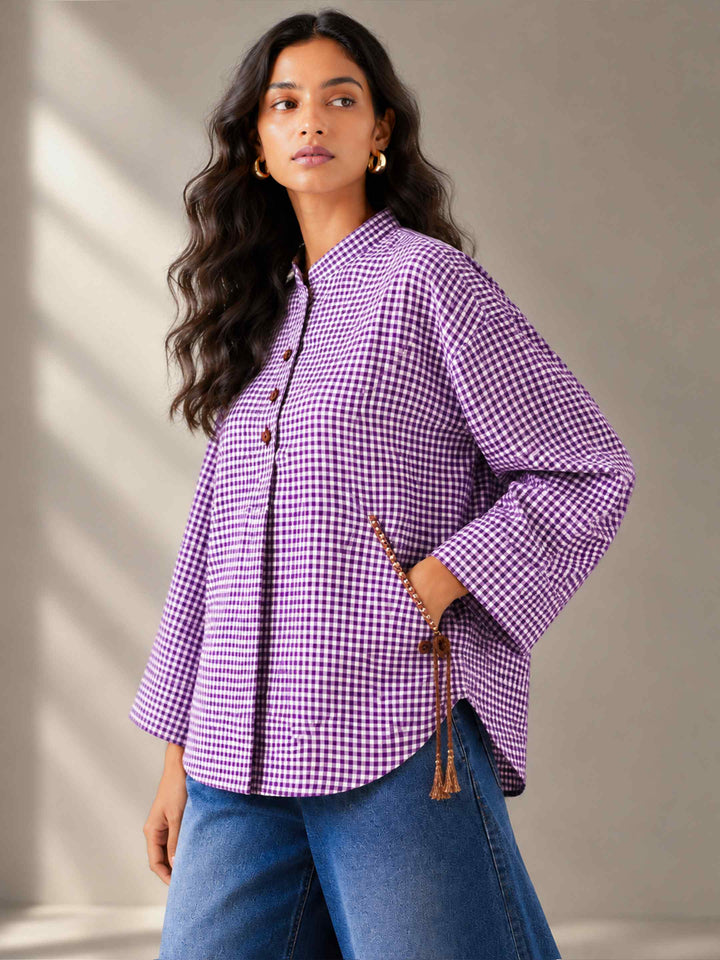 Purple Patchwork Gingham Top