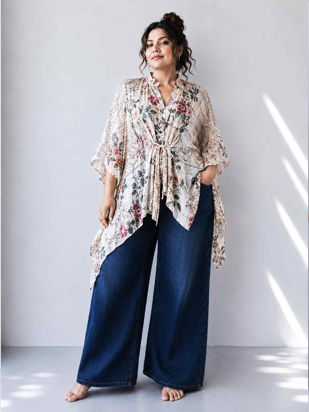 Sheer Tie up Tunic - Floral Print