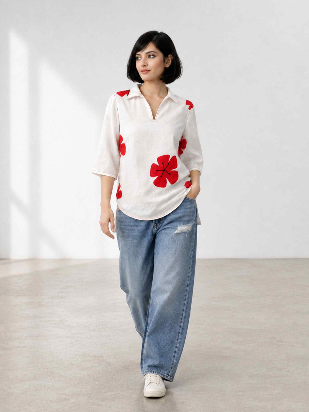 Blush Bloom Kurti - Berry Red