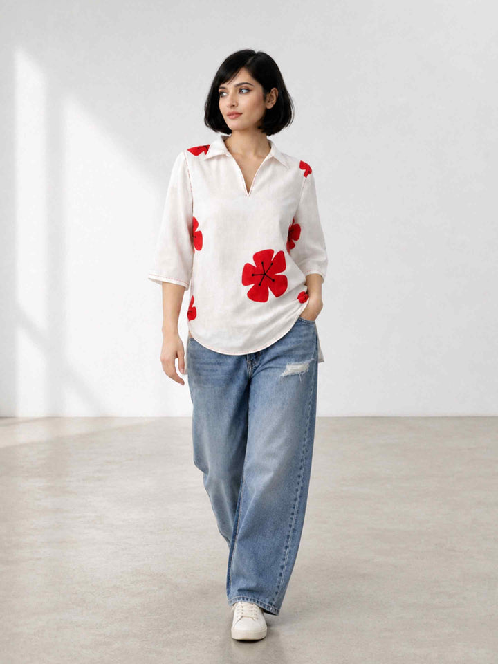 Blush Bloom Kurti - Berry Red