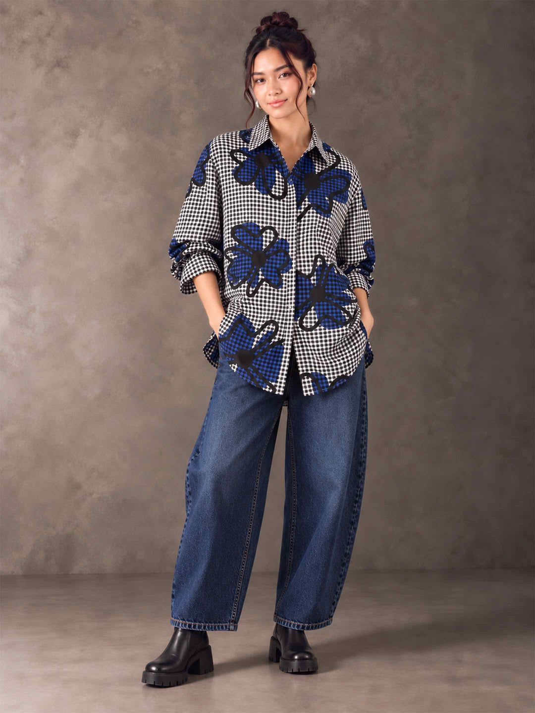 Gingham Doodle Shirt - Blue