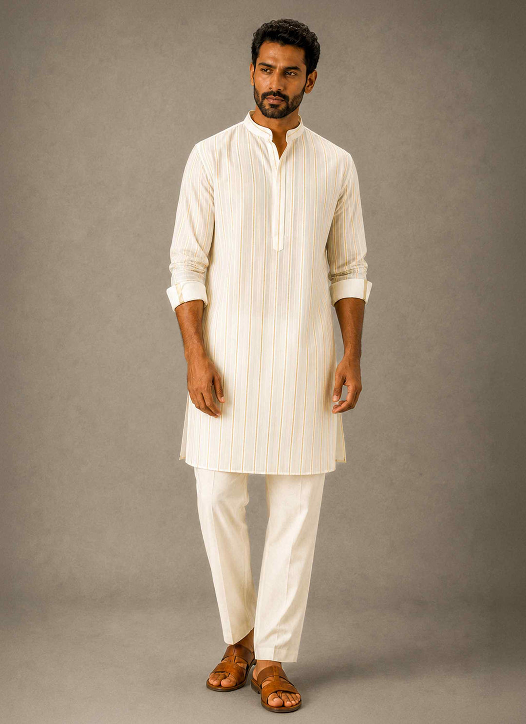 Gold Line - Cotton Linen Kurta
