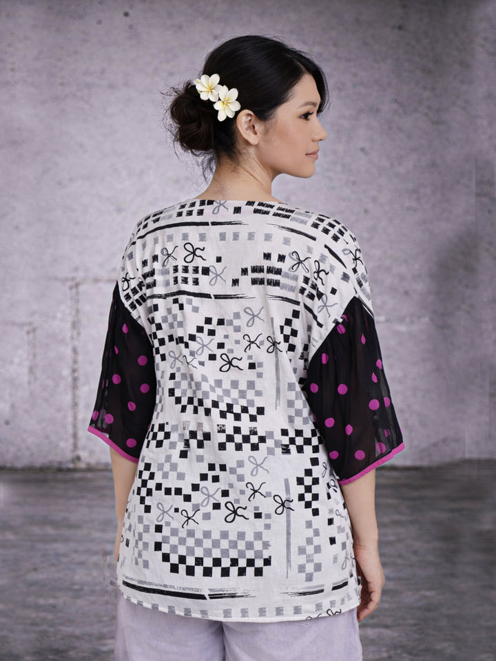 Graphic Checks Wrap-Around Top