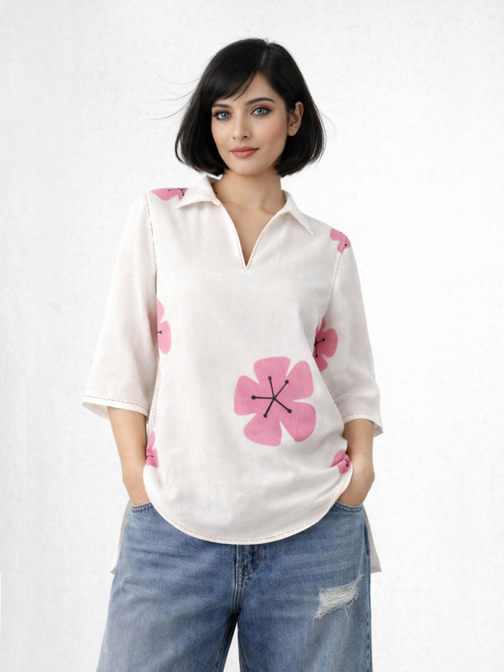 Blush Bloom Kurti - White