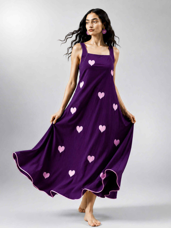 Classic Dress - Aubergine Hearts
