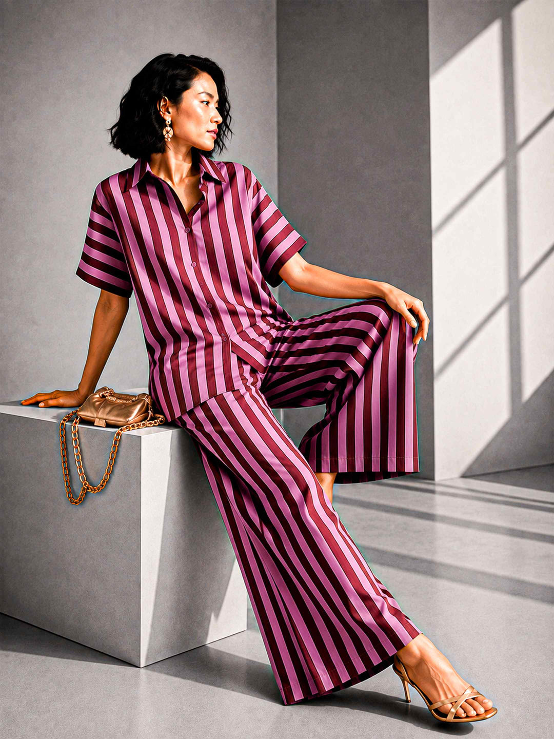 Aubergine Pink Stripe - Buttoned Down Set