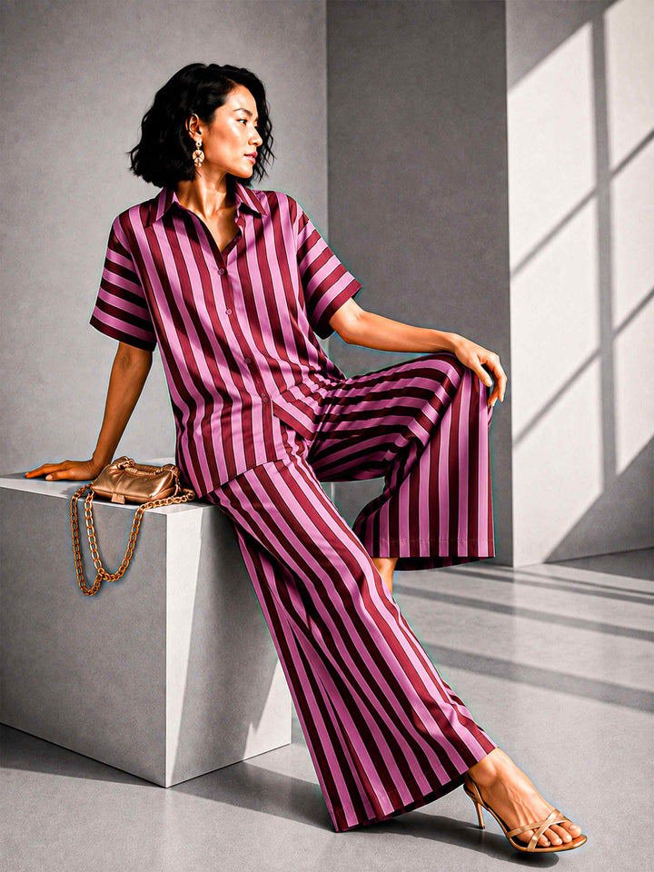 Aubergine Pink Stripe - Buttoned Down Set