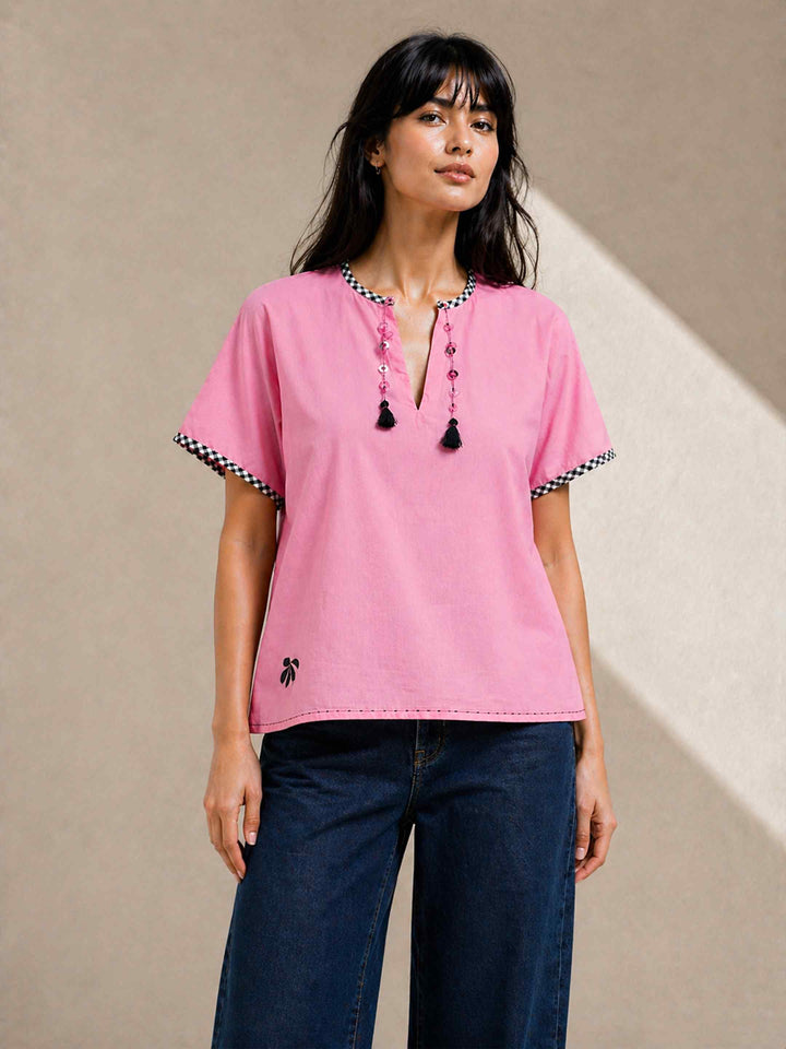 Petal Check Top - Pink