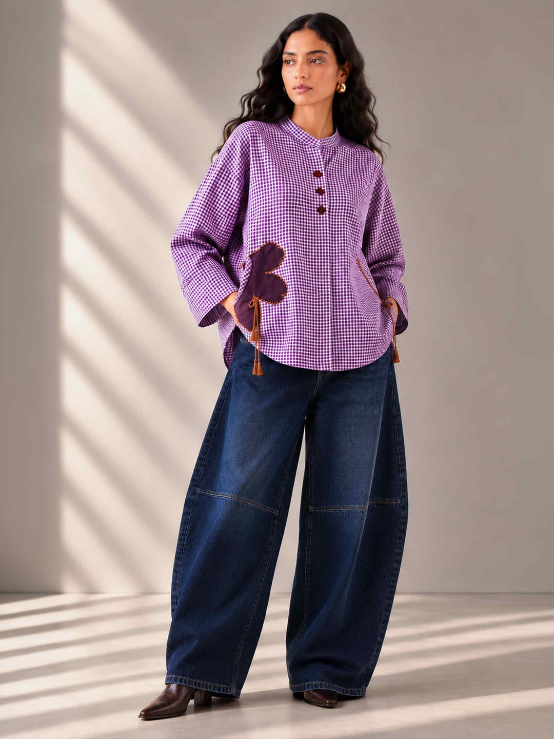 Purple Patchwork Gingham Top