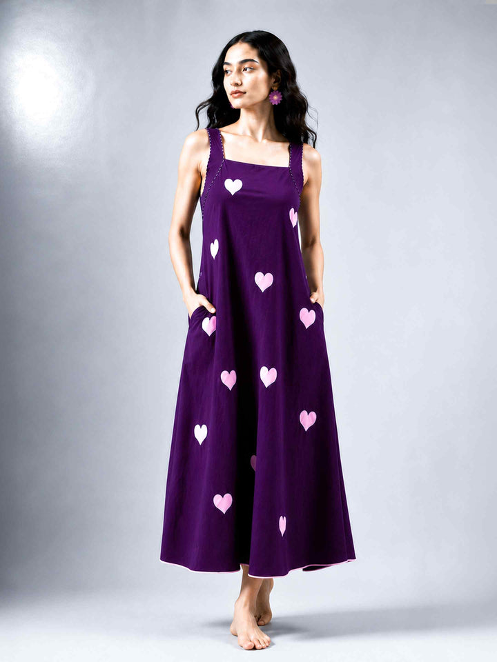 Classic Dress - Aubergine Hearts