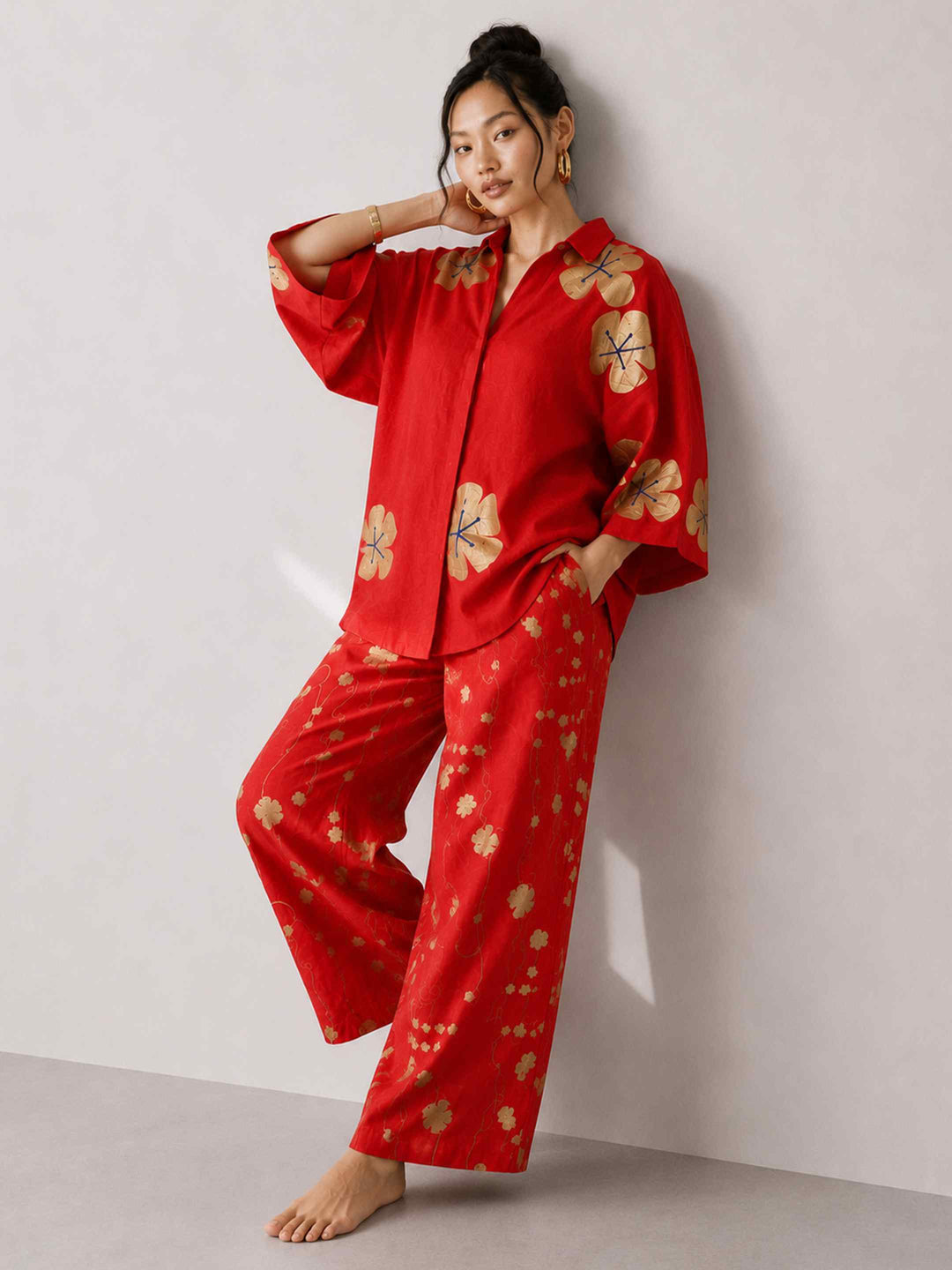 Mogra Chanderi Co-ord Set - Red