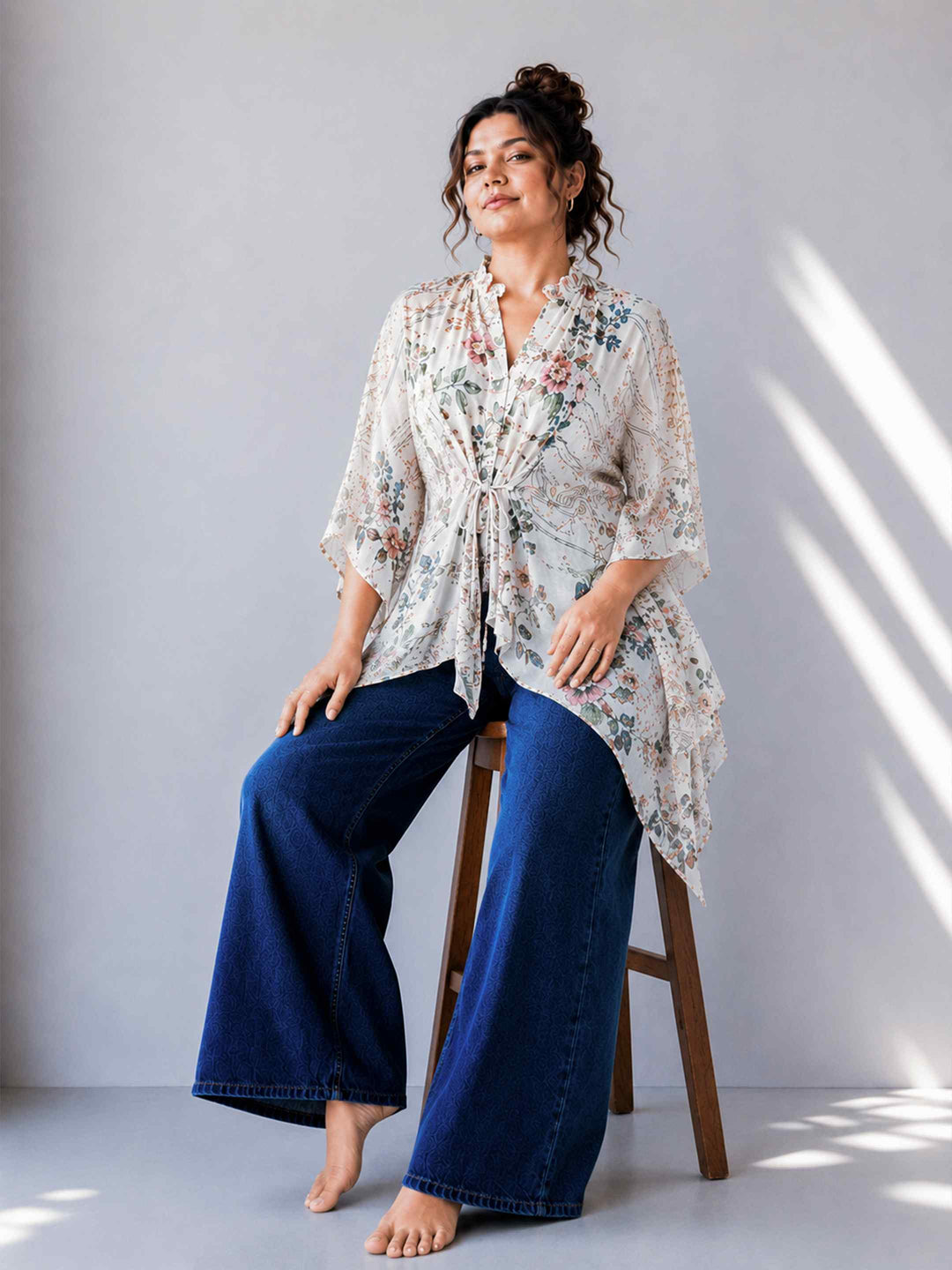 Sheer Tie up Tunic - Floral Print