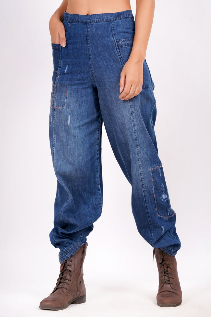 Relaxed Fit Light Wash High-Waisted Denim Pants For Women